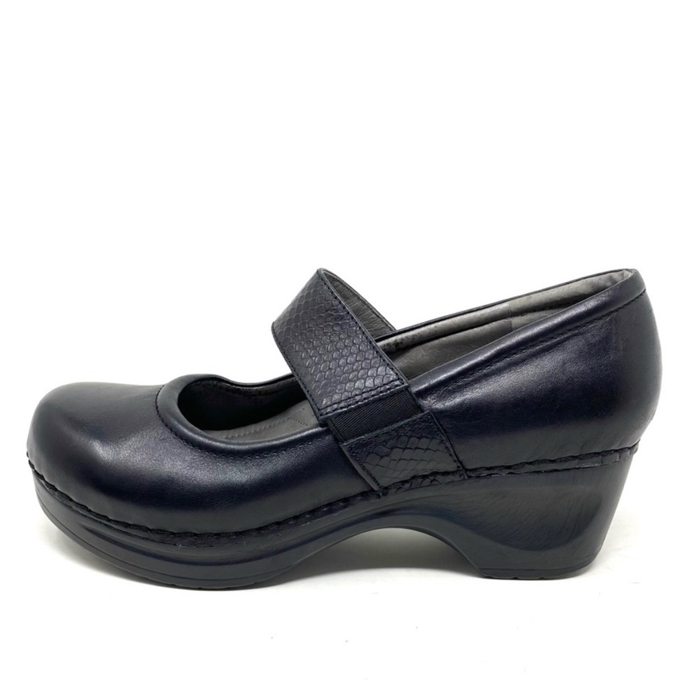 Sanita black leather Mary Jane heeled clog